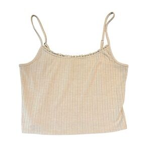 Forever 21‎ Womens Tank Babydoll Cami L Tan Cropped Y2K Layer Club Skater Lace